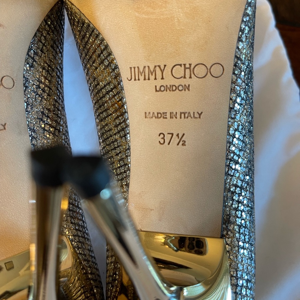 Jimmy Choo Aurora Pumps Stilettos Heels Glitter 4” Heel Size 37.5 - Picture 7 of 11